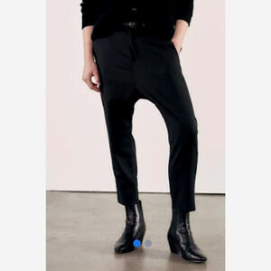 Nili Lotan 4 Slouchy $495 Virgin Wool PARIS Pants Drop Crotch Crop Black NWT